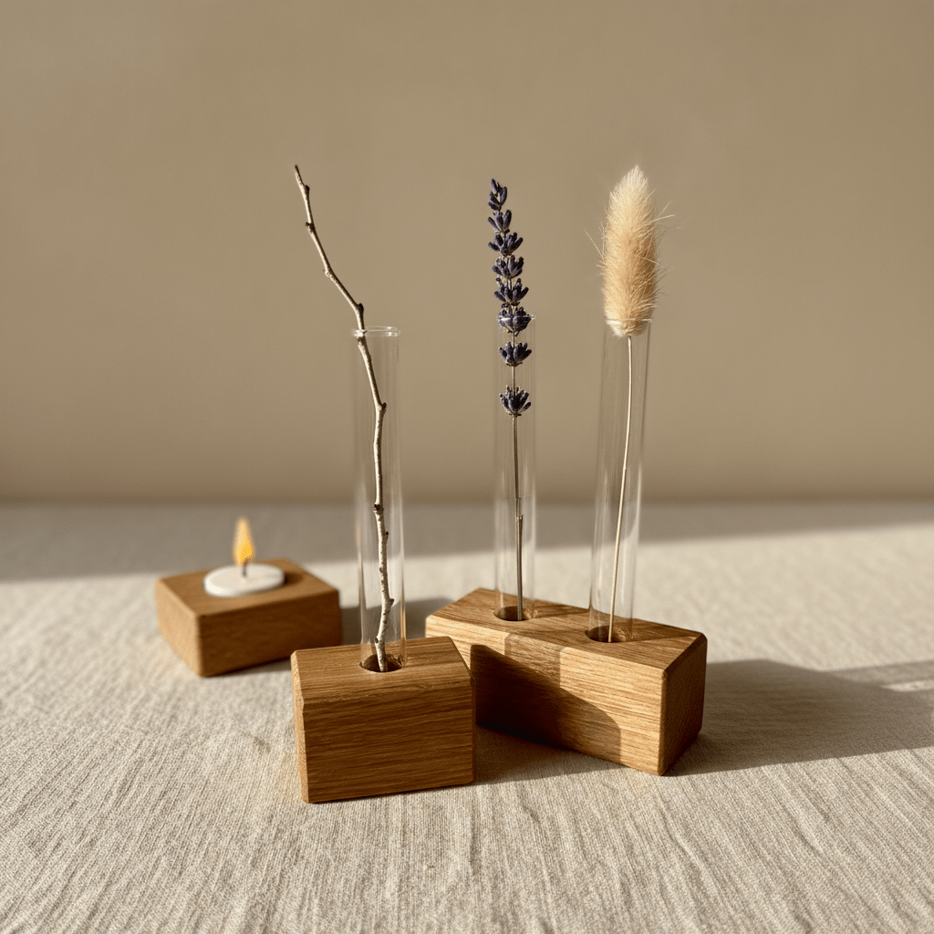 Florablock Vase Eiche mit Reagenzglas